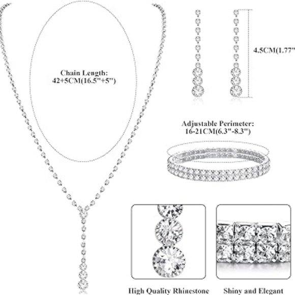 Women Necklace Bracelet Dangle Earrings Set Prom Costume Jewelry Set Accessories - Picture 3 of 6